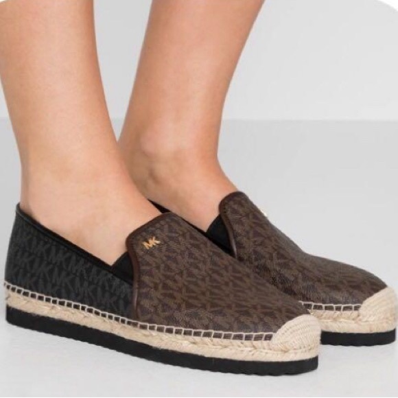 MICHAEL KORS HASTINGS MK PRINT GOLD PLATFORM ESPADRILLES - Picture 4 of 6